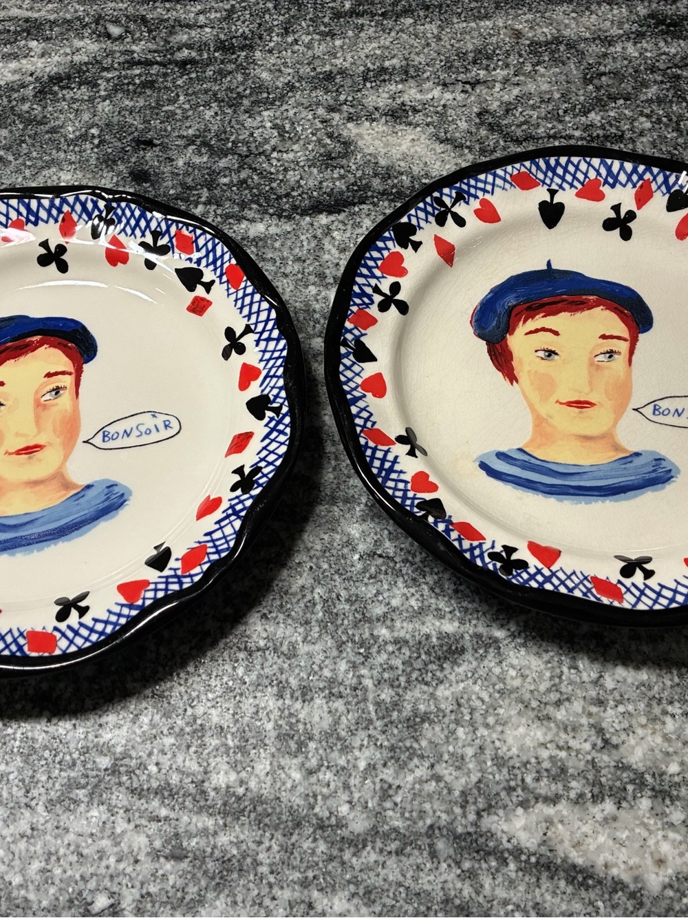 Pair of Anthropologie Bonsoir Boy  10” stoneware dinner plates